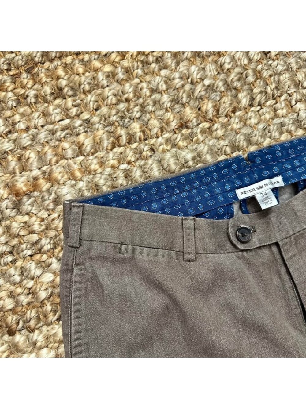 Peter Millar Men’s Casual Pants Brown Flat Front Cotton Size 34x30
